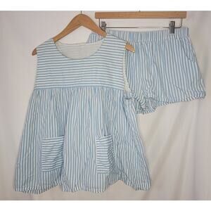 Lake- Women's Pajama Set- Cotton Fabric- blue and white- size XL